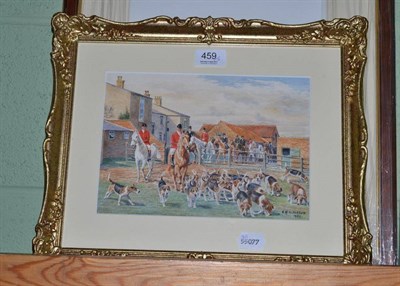 Lot 459 - E M Alderson watercolour 'Girsby Grange, The Hurworth Hunt', with another frame