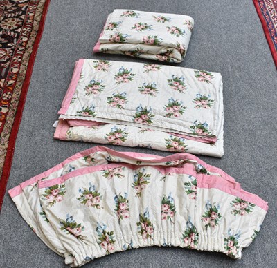 Lot 251 - Pair of Cotton Chintz Floral Curtains and...