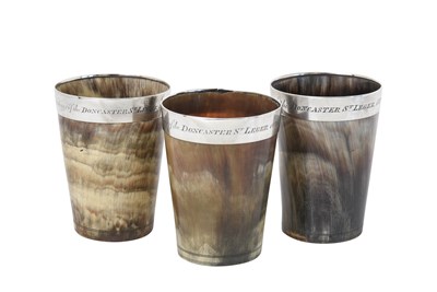 Lot 2161 - Three George IV Silver-Mounted Cow-Horn Beakers
