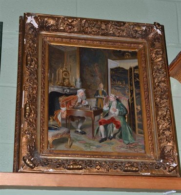 Lot 469 - Italian school gilt framed oil on canvas interior scene with figures playing chess