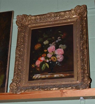 Lot 481 - H Antone, oil, still life of flowers and a after Morland print (2)