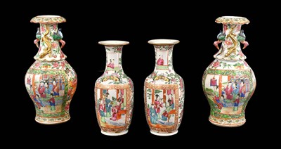 Lot 8 - A Pair of Cantonese Porcelain Vases, 19th...