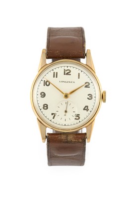Lot 2230 - Longines: A 9 Carat Gold Wristwatch, signed...