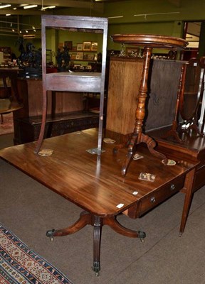 Lot 528 - A marquetry walnut tripod table, mahogany corner washstand and a mahogany drop leaf table