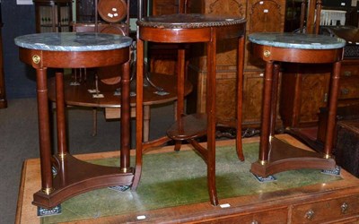 Lot 536 - Pair of marble top mahogany French style tables and an Edwardian table