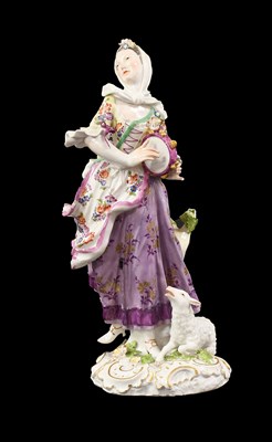 Lot 341 - A Meissen Porcelain Figure of a Shepherdess,...