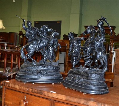 Lot 541 - A pair of spelter figures of Arabs on horse back