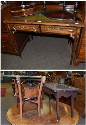 Lot 543 - Edwardian rosewood writing table, brass folding table and carved table