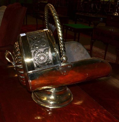 Lot 556 - Brass coal scuttle with shovel