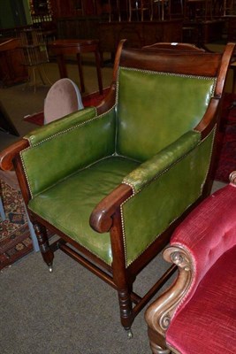 Lot 567 - Mahogany framed elbow chair, upholstered in green