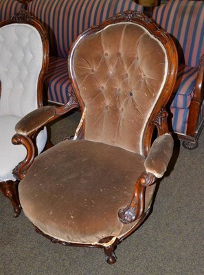 Lot 571 - Victorian walnut open armchair