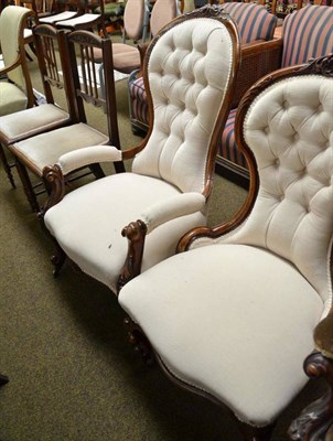 Lot 572 - A Victorian mahogany elbow chair, nursing chair and two oak side chairs