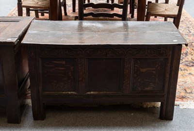 Lot 1202 - An 18th Century Three Panel Oak Coffer, 105cm...