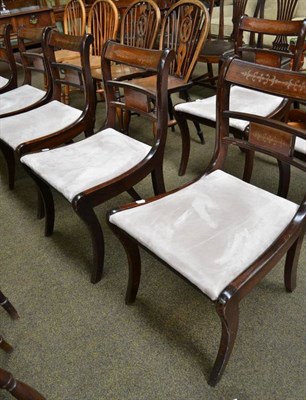 Lot 585 - A set of eight reproduction mahogany dining chairs with brass inlay