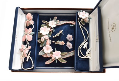Lot 246 - Three Cultured Pearl and Felt Work Floral...