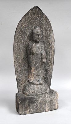 Lot 293 - A Carved Black Stone Stele, Buddha Maitreya...