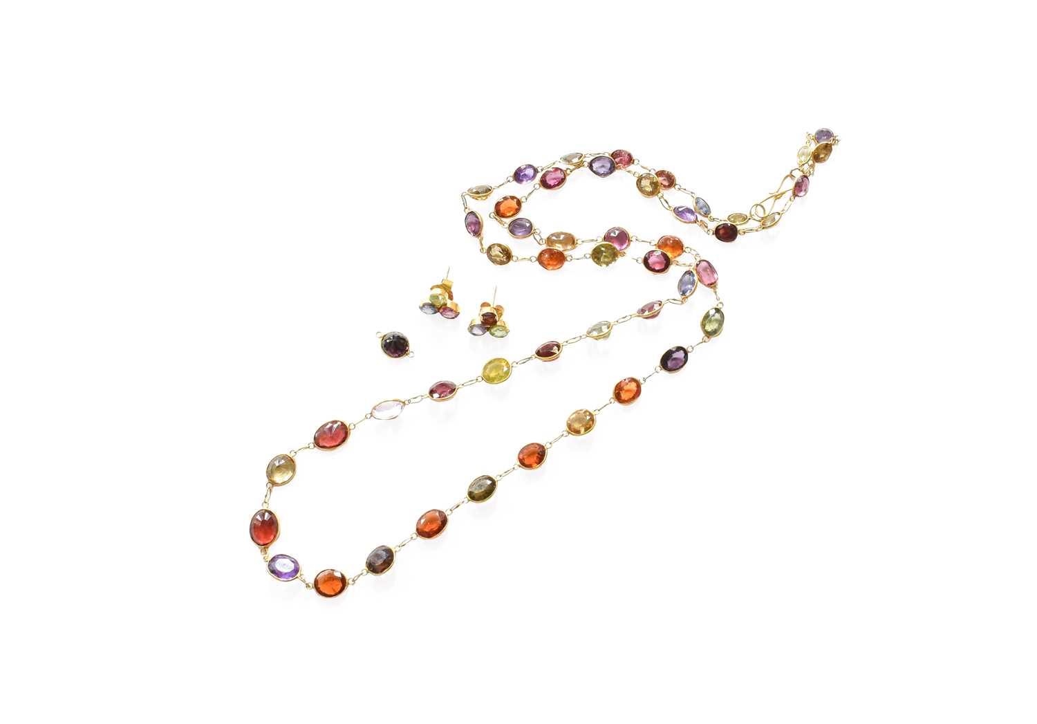 Lot 224 - A Multi-Gem Set Necklace, the chain linked...
