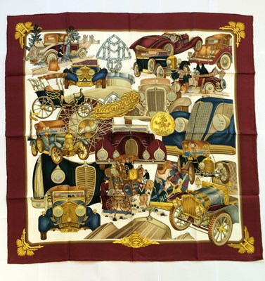 Lot Hermès Silk Scarf, Automobile depicting early...