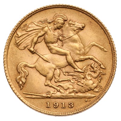 Lot 347 - George V, Half Sovereign 1913; extremely fine