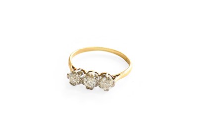 Lot 220 - A Diamond Three Stone Ring, the old cut...