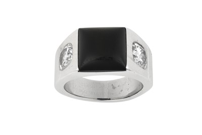 Lot 2017 - An Onyx and Diamond Tank Ring, by Cartier the...