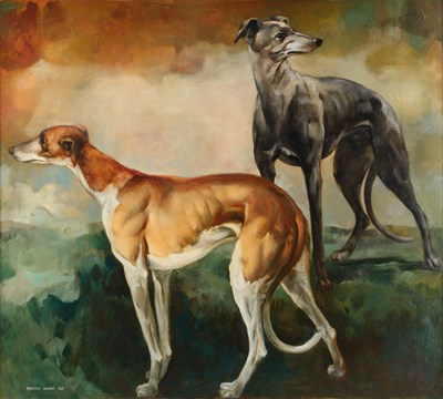 Lot 1143 - Harold Wood (1918-2014) Greyhounds in a...