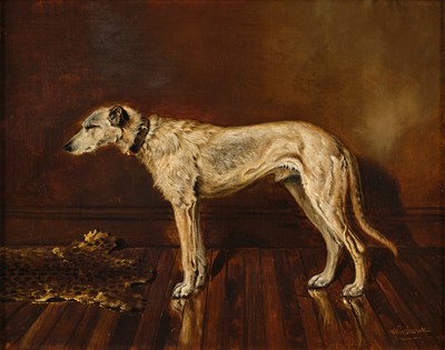 Lot 1141 - William Woodhouse (1857-1939) Lurcher standing...