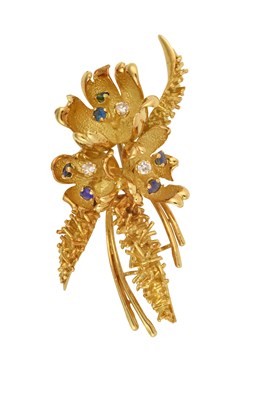 Lot 2028 - An 18 Carat Gold Sapphire and Diamond Brooch,...
