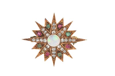 Lot 2424 - An Opal, Ruby, Emerald and Diamond Brooch...