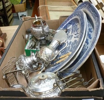 Lot 710 - A collection of silver plated ware including a four piece tea service, three piece service, mirror