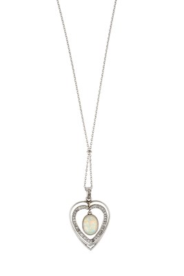 Lot 2367 - An Opal and Diamond Pendant on Chain the oval...