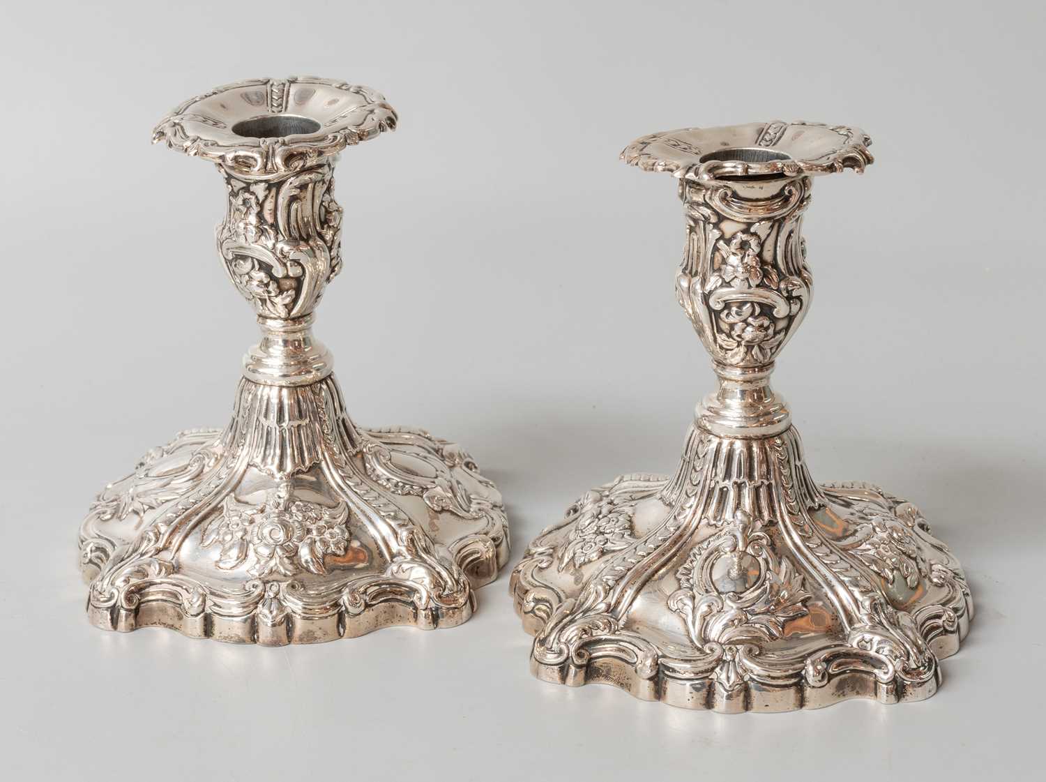 Lot 17 - A Pair of Victorian Silver Candlesticks, by...