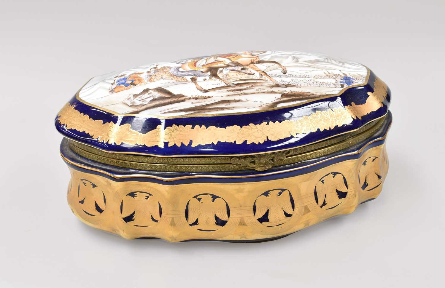 Lot 310 - A Limoges Painted Porcelain Box and Cover,...