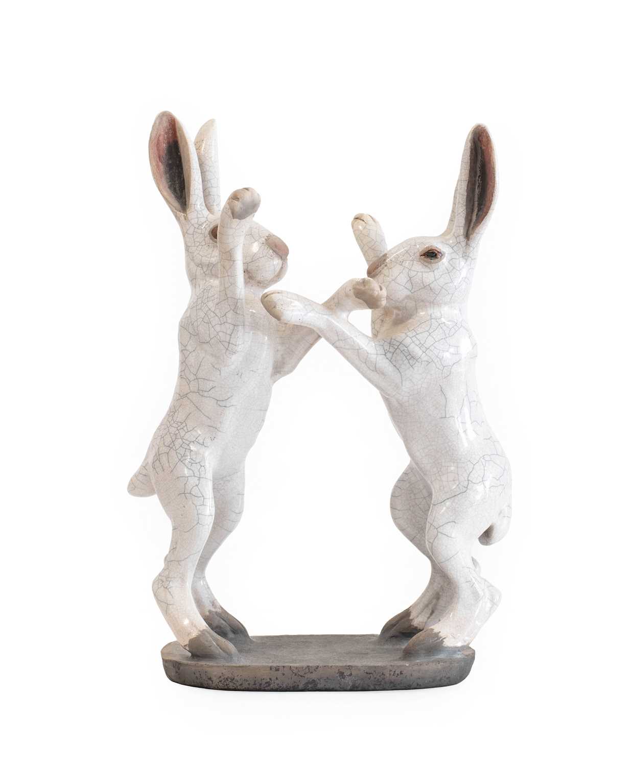 Lot 545 - A John Hine Pottery Raku Boxing Hare Group,...
