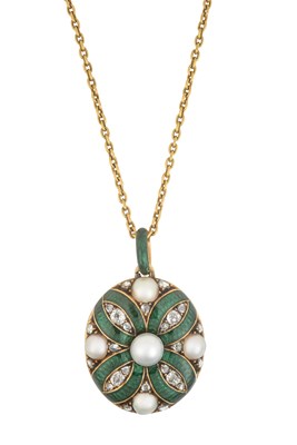 Lot 2123 - A Victorian Diamond, Pearl and Enamel Locket...