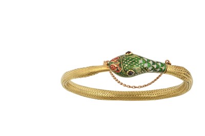Lot 2149 - An Enamel and Garnet Snake Bracelet the...