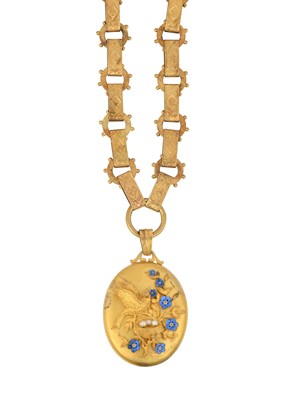 Lot 2133 - A Victorian Enamel, Pearl and Ruby Locket on...