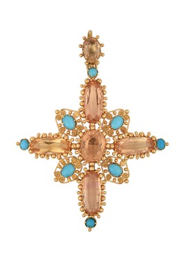 Lot 2032 - A Mid 19th Century Topaz and Turquoise Pendant...
