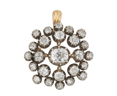 Lot 2137 - A Diamond Brooch/Pendant the central old cut...