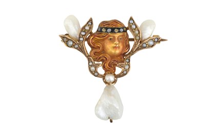 Lot 2126 - An Art Nouveau Enamel and Pearl Brooch the...
