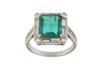 Lot 2130 - A Platinum Emerald and Diamond Ring the...