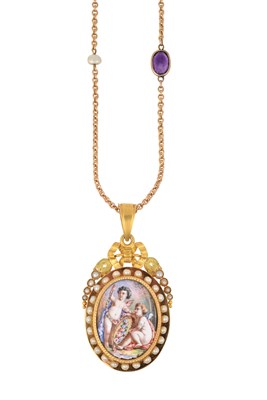 Lot 2132 - A Seed Pearl and Hand Painted Porcelain Locket...