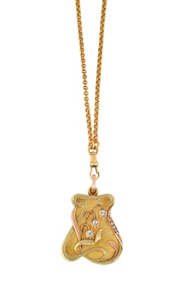 Lot 2134 - An Art Nouveau Russian Diamond Locket on Chain...