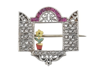 Lot 2106 - A Diamond, Ruby and Enamel Brooch, circa 1900...