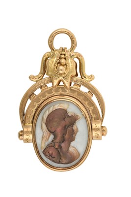 Lot 2446 - A Swivel Fob with a plain polished agate to...