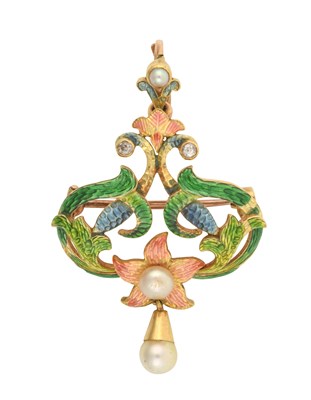 Lot 2414 - An Art Nouveau Enamel, Pearl and Diamond...