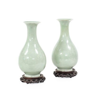 Lot 37 - A Pair of Chinese Celadon-Glazed Vases,...