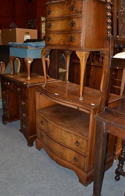 Lot 755 - A walnut serpentine front cabinet and bedside cabinet with three drawers