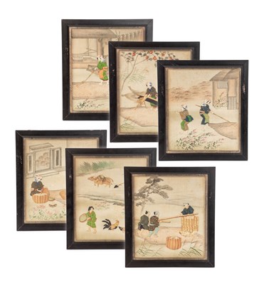Lot 197 - A Set of Six Chinese Stumpwork Pictures, late...