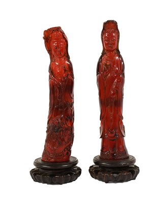 Lot 300 - Two Cherry Amber Type Figures, each modelled...